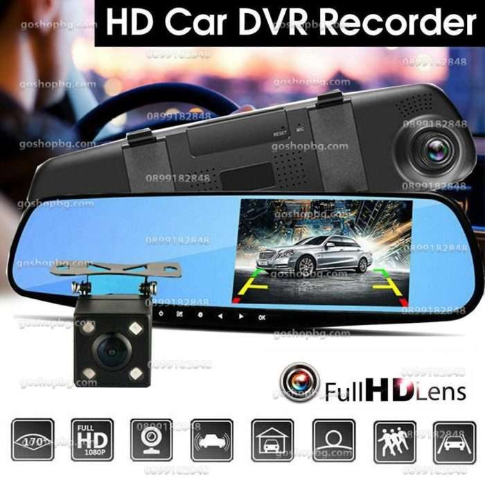 Видеорегистратор DVR огледало с две камери