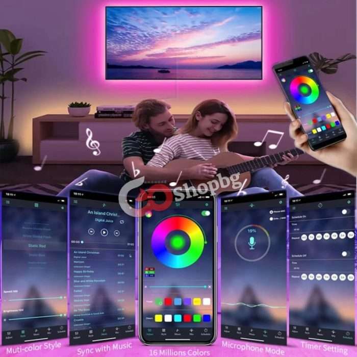 Bluetooth лед лента 5 метра с usb захранване