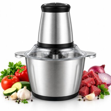 Електрически кухненски чопър 2L 1200W с 4 остриета и 2 скорости – неръждаема стомана